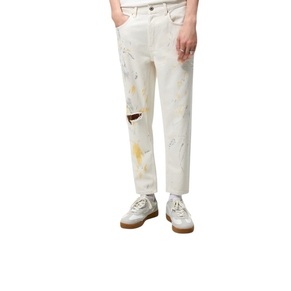 Zara Men Paint Spatter Ripped White Multi Colored Jeans - Picture 1 of 16